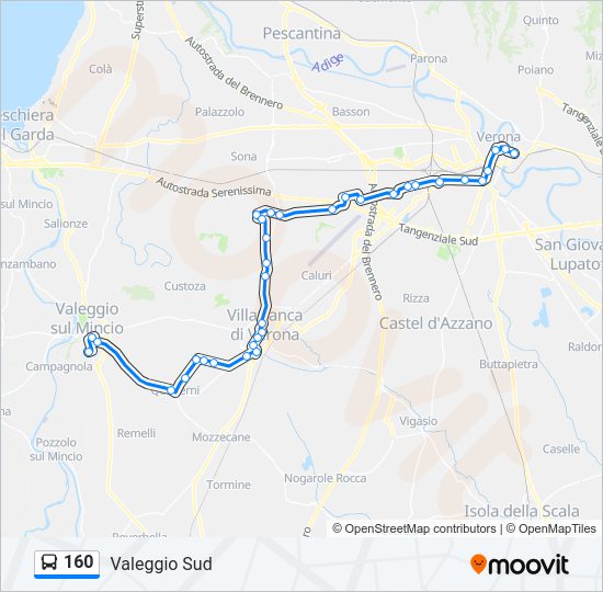 160 bus Line Map