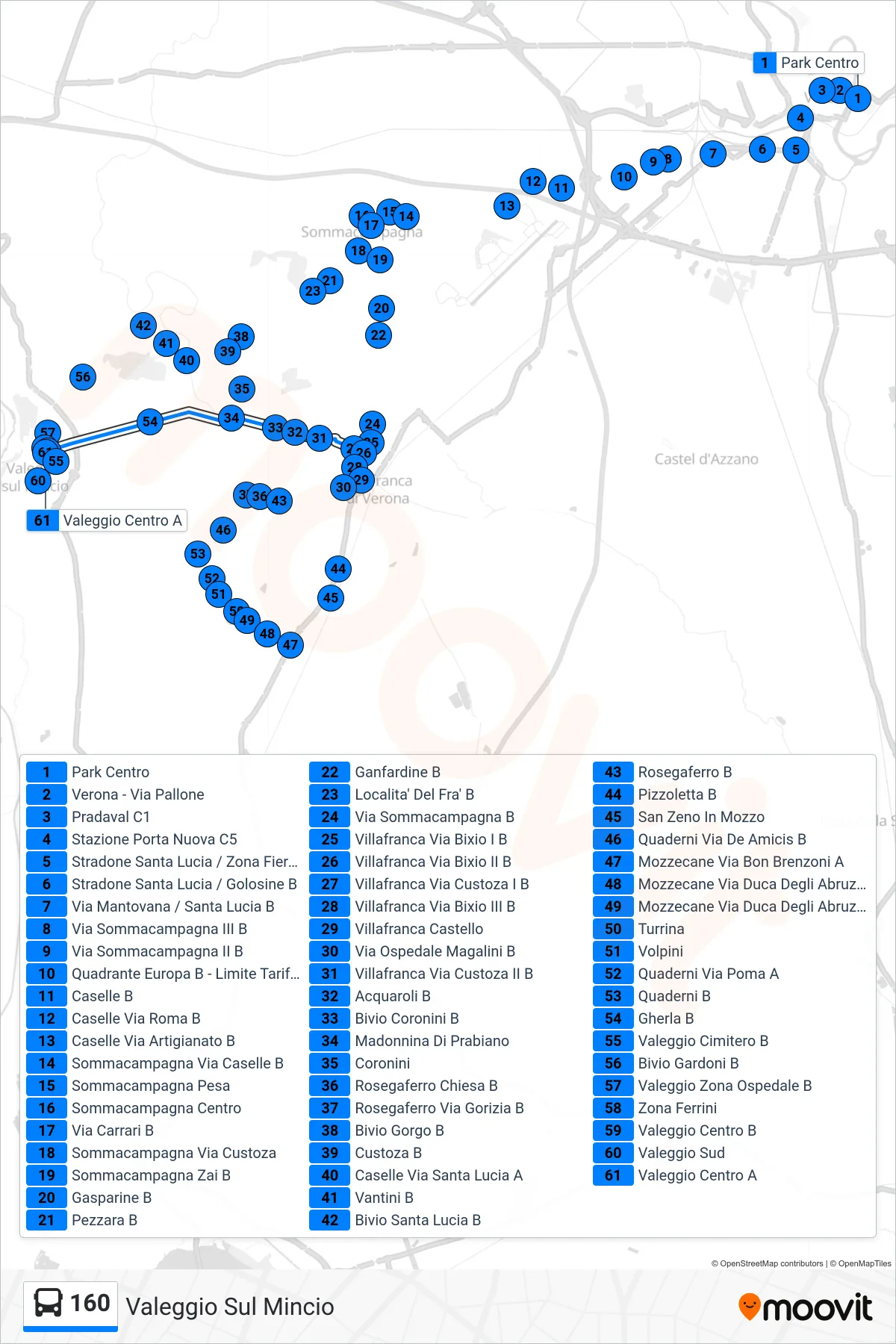 Linea 160 bus (Valeggio Sul Mincio) - Percorsi e fermate sulla mappa