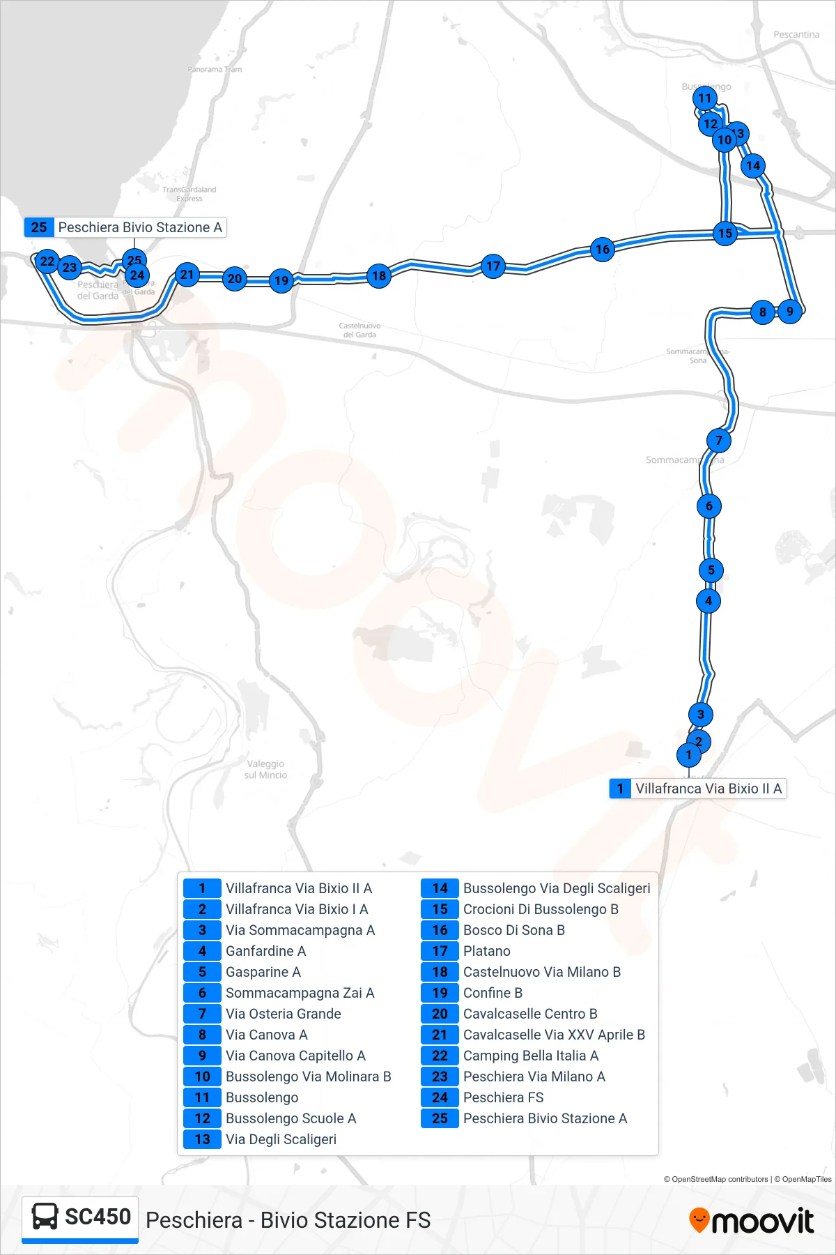 Linea SC450  bus (Peschiera - Bivio Stazione FS) - Percorsi e fermate sulla mappa