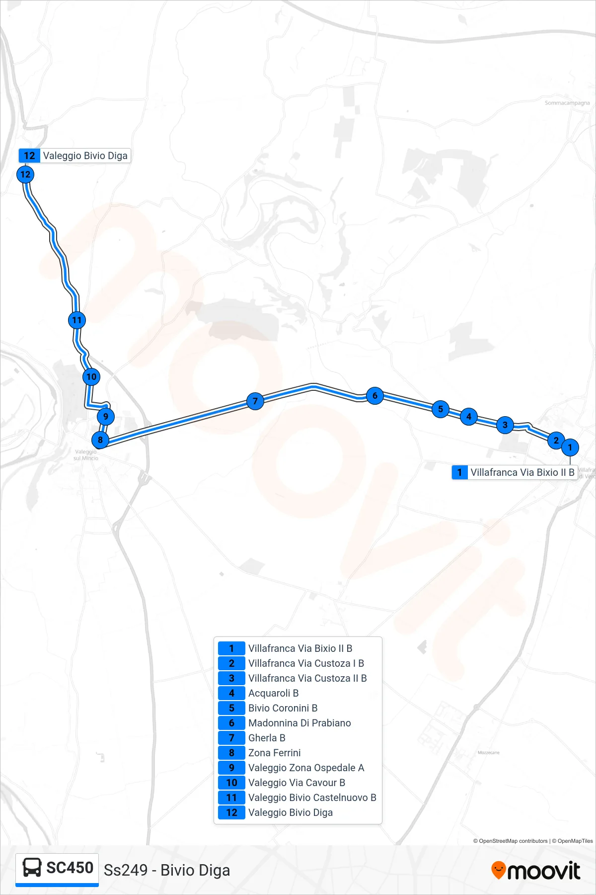 Linea SC450 bus (Ss249 - Bivio Diga) - Percorsi e fermate sulla mappa