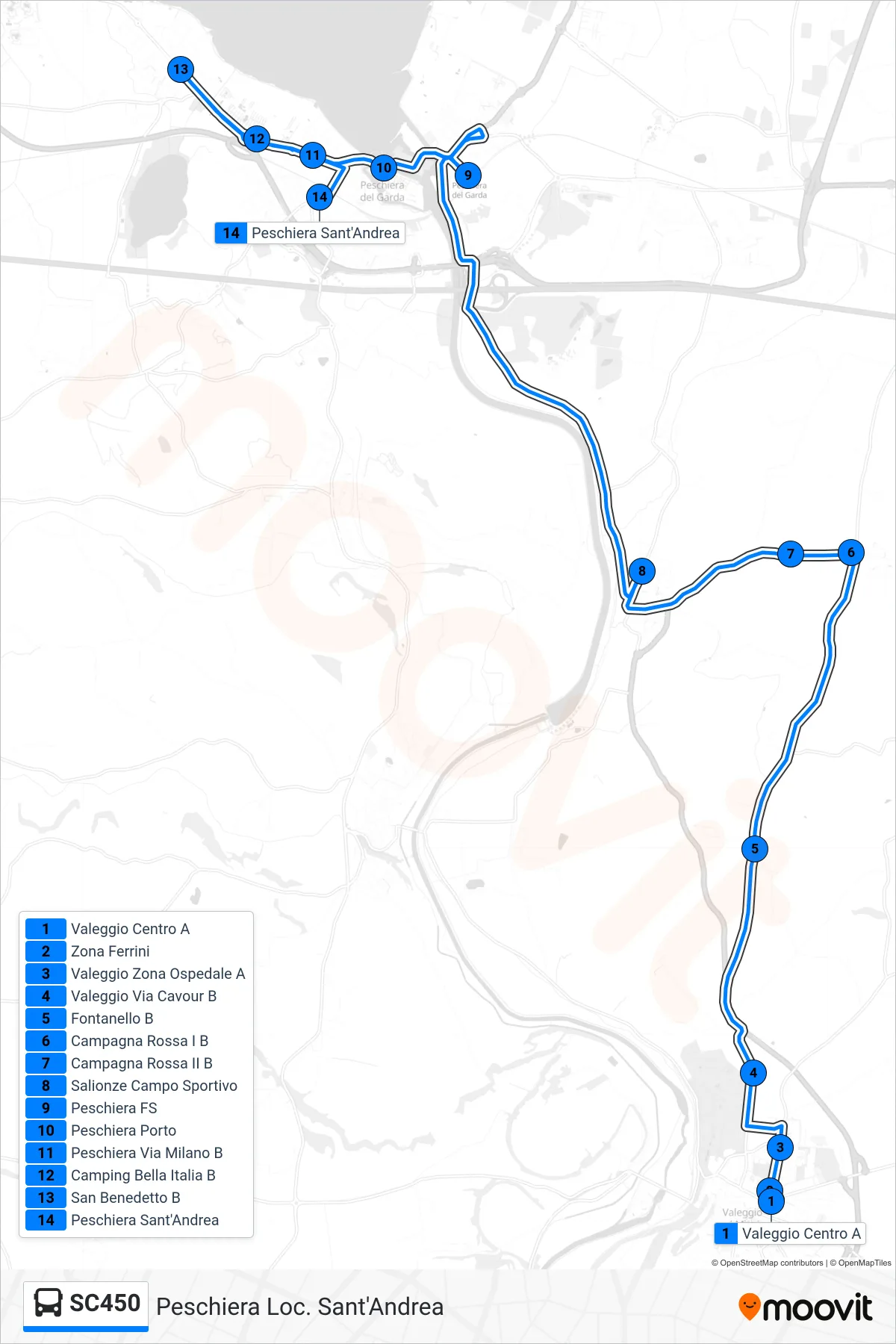 Linea SC450 bus (Peschiera Loc. Sant'Andrea) - Percorsi e fermate sulla mappa