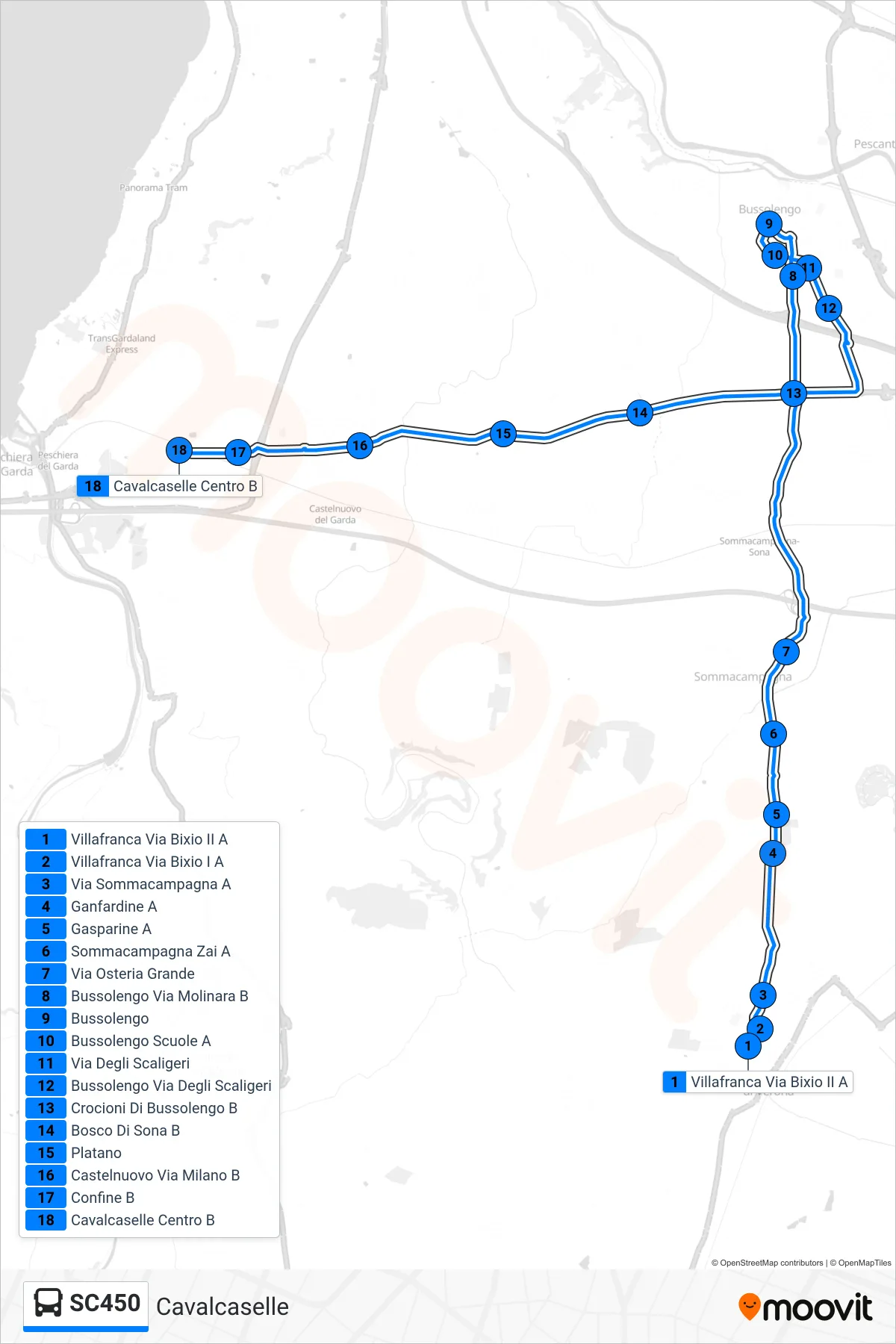 Linea SC450  bus (Cavalcaselle) - Percorsi e fermate sulla mappa