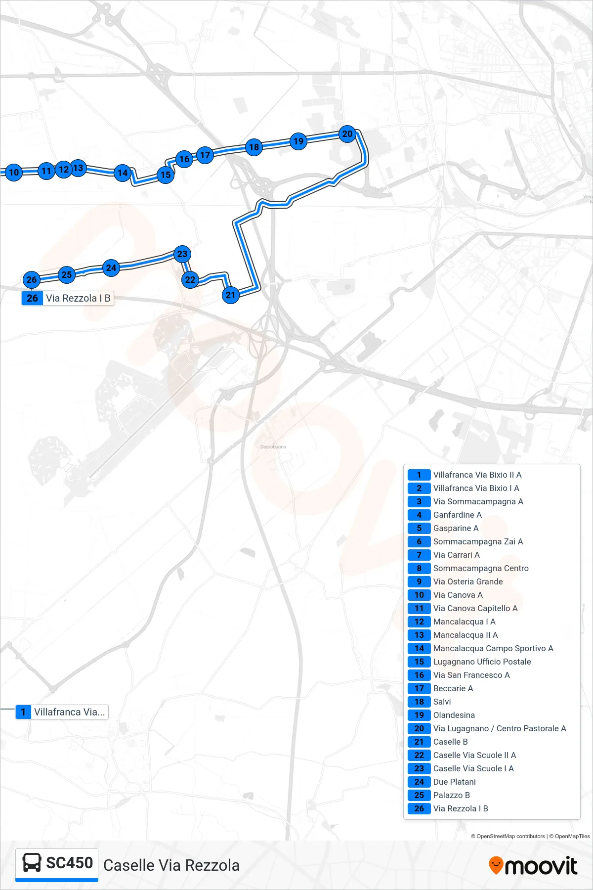 Linea SC450 bus (Caselle Via Rezzola) - Percorsi e fermate sulla mappa