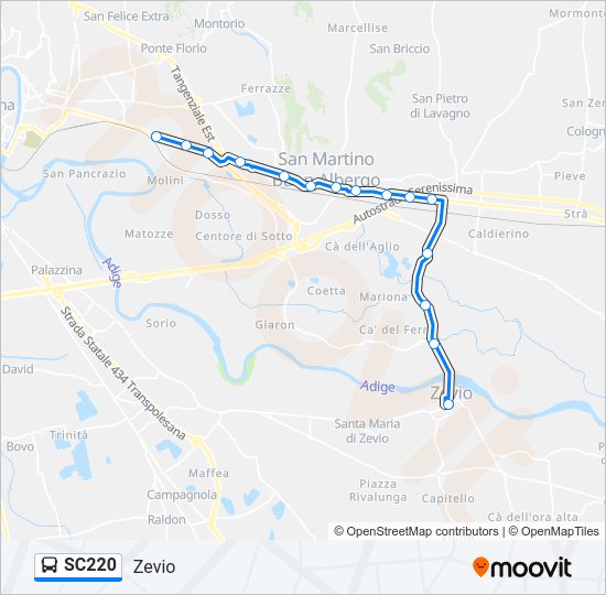 Percorso linea bus SC220