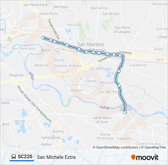 Percorso linea bus SC220