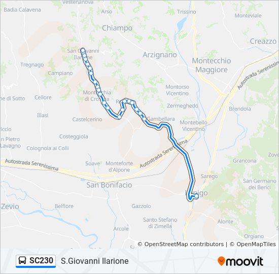 Percorso linea bus SC230