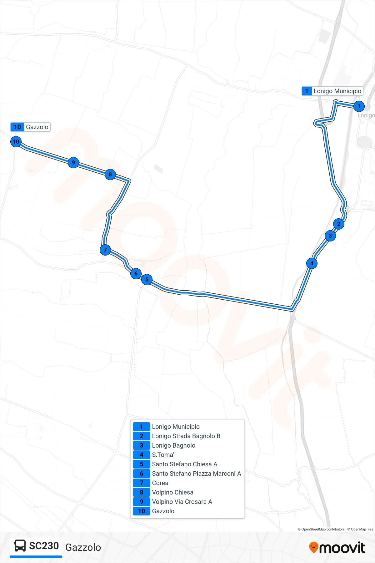 Linea SC230  bus (Gazzolo) - Percorsi e fermate sulla mappa