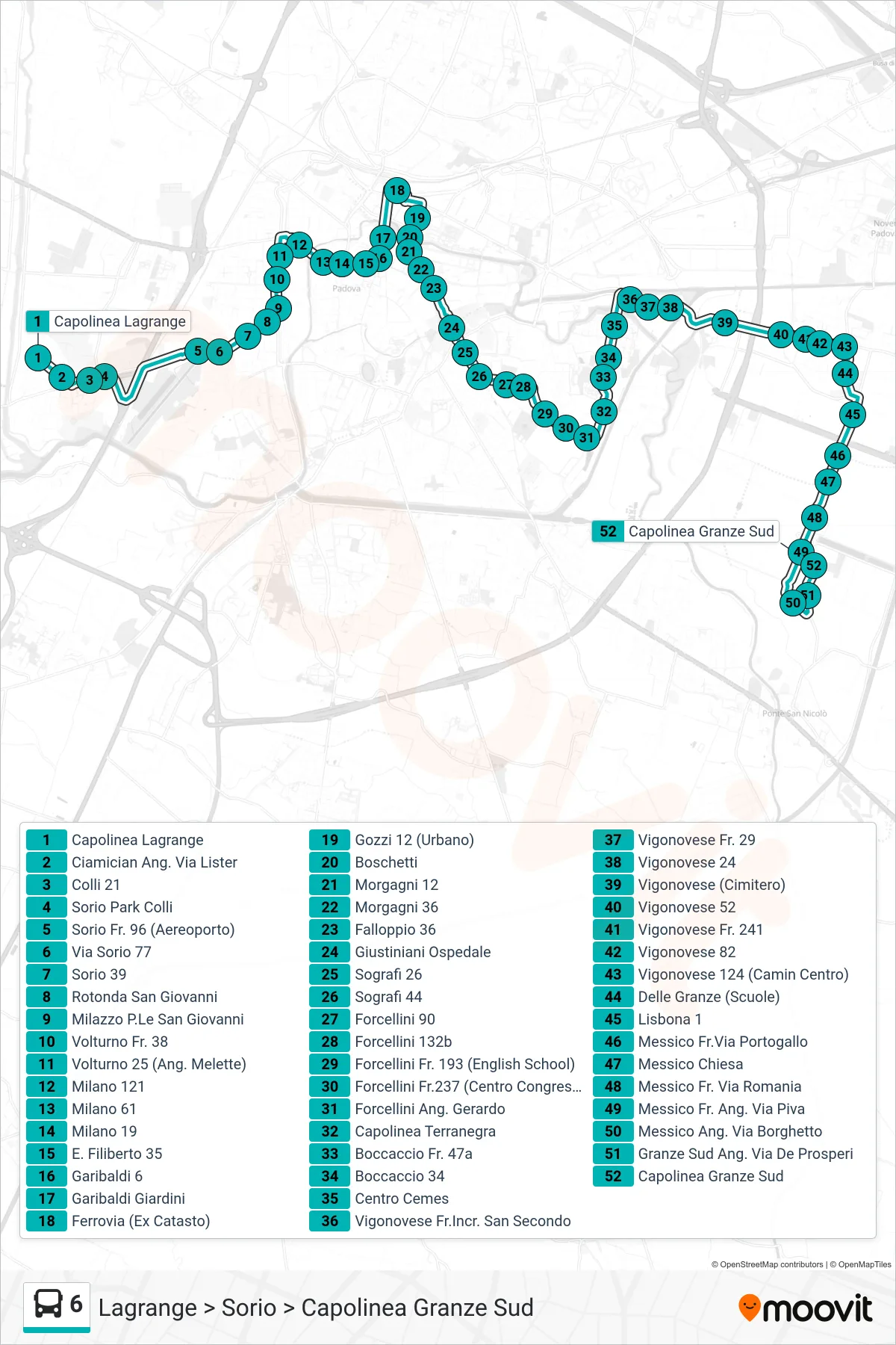 Linea 6 tram (Lagrange > Sorio > Capolinea Granze Sud) - Percorsi e fermate sulla mappa