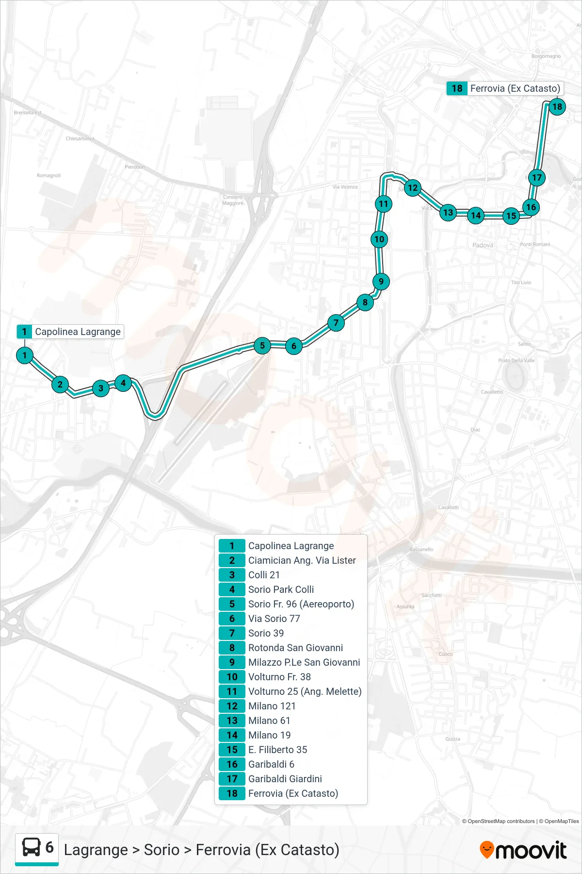 Linea 6 tram (Lagrange > Sorio > Ferrovia (Ex Catasto)) - Percorsi e fermate sulla mappa
