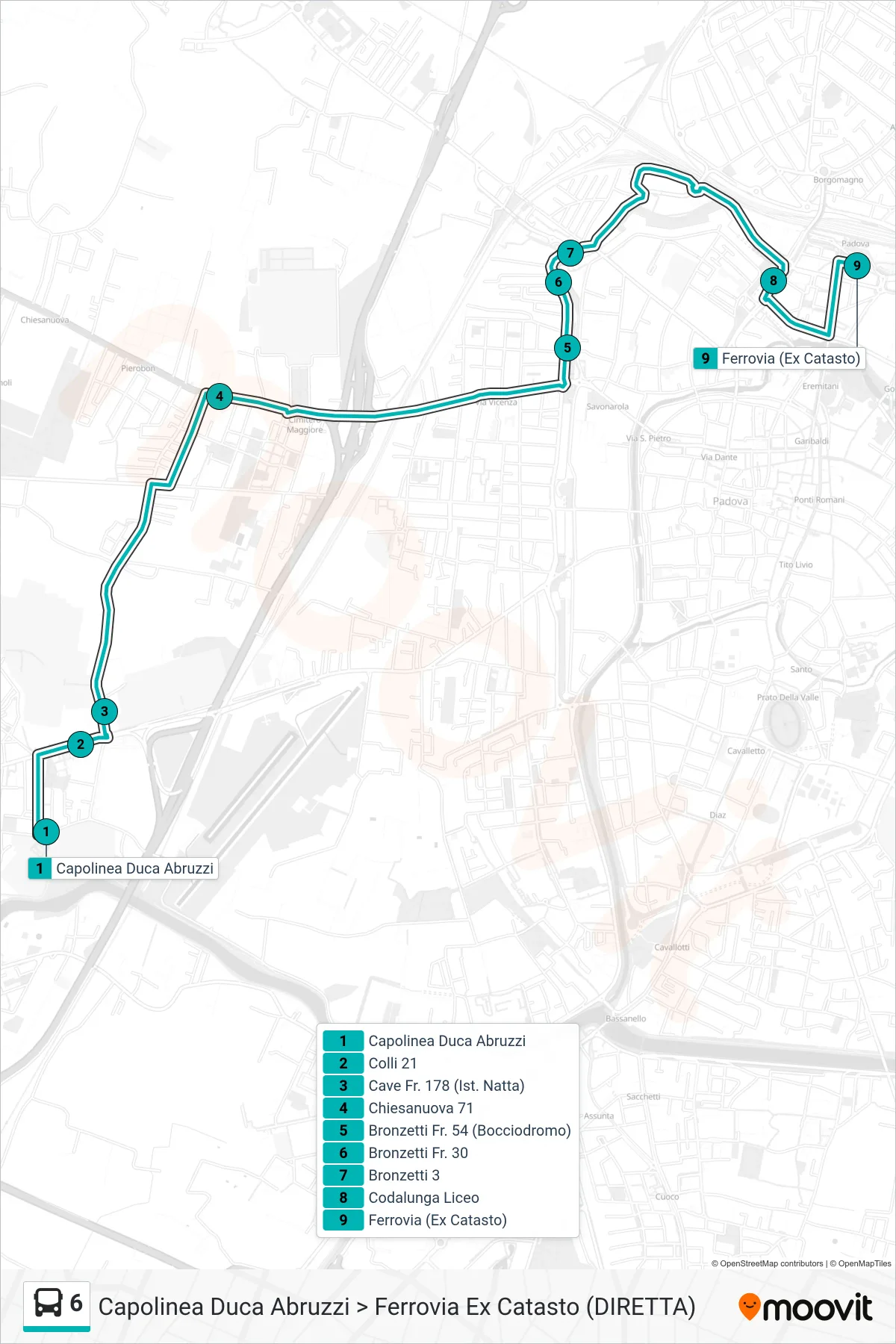 Linea 6  tram (Capolinea Duca Abruzzi > Ferrovia Ex Catasto (DIRETTA)) - Percorsi e fermate sulla mappa
