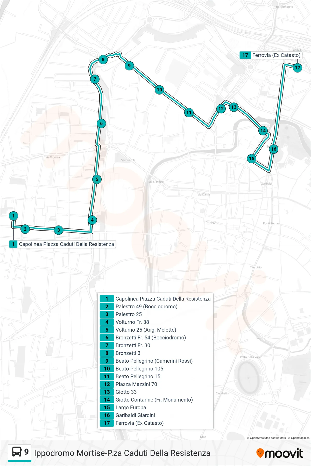 Linea 9 tram (Piazza Caduti Resistenza > Largo Europa > Ferrovia (Ex Catasto)) - Percorsi e fermate sulla mappa