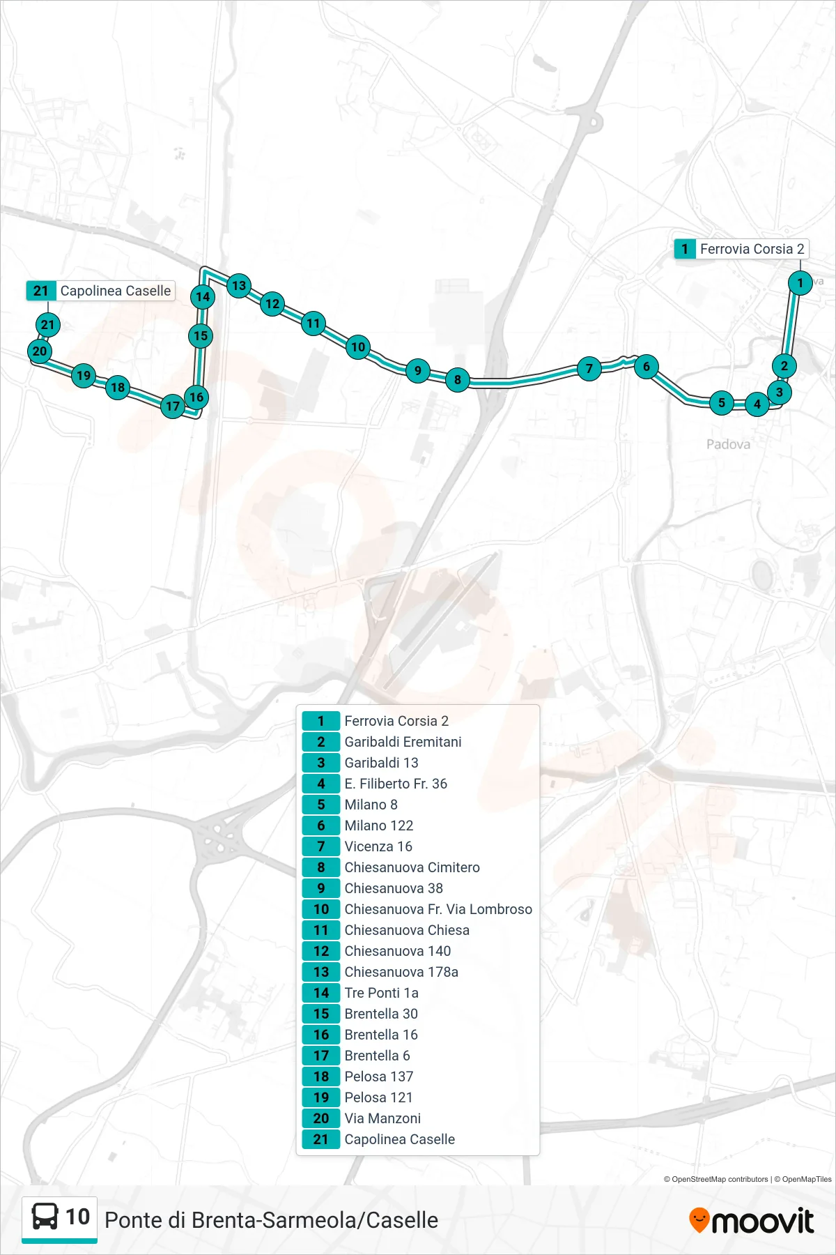 Linea 10 tram (Ferrovia > Capolinea Caselle) - Percorsi e fermate sulla mappa