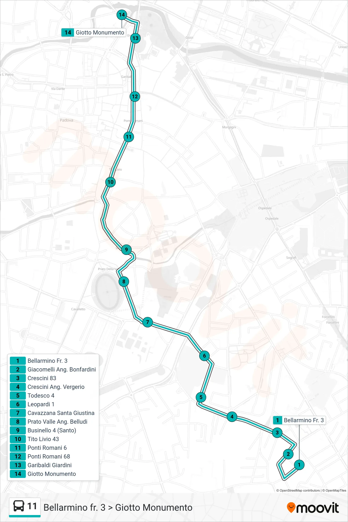 Linea 11 tram (Bellarmino fr. 3 > Giotto Monumento) - Percorsi e fermate sulla mappa