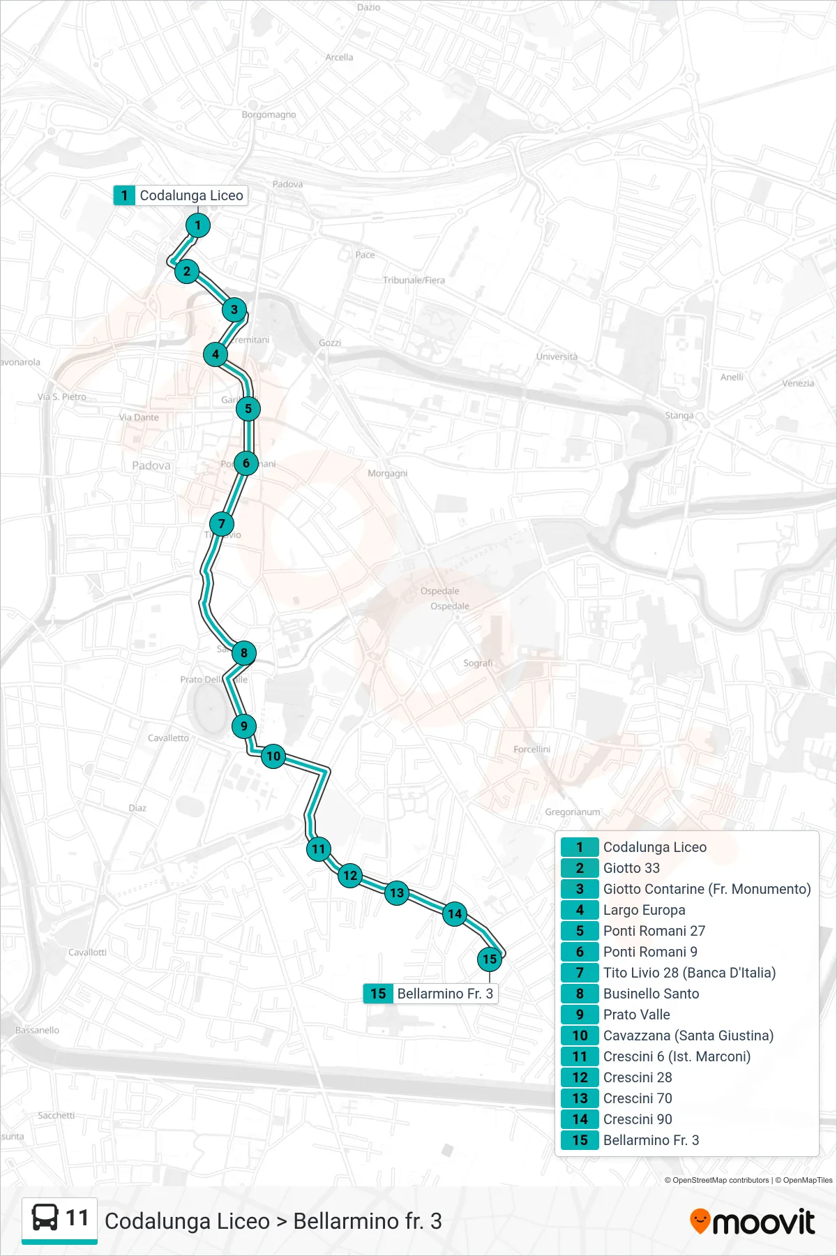 Linea 11  tram (Codalunga Liceo > Bellarmino fr. 3) - Percorsi e fermate sulla mappa