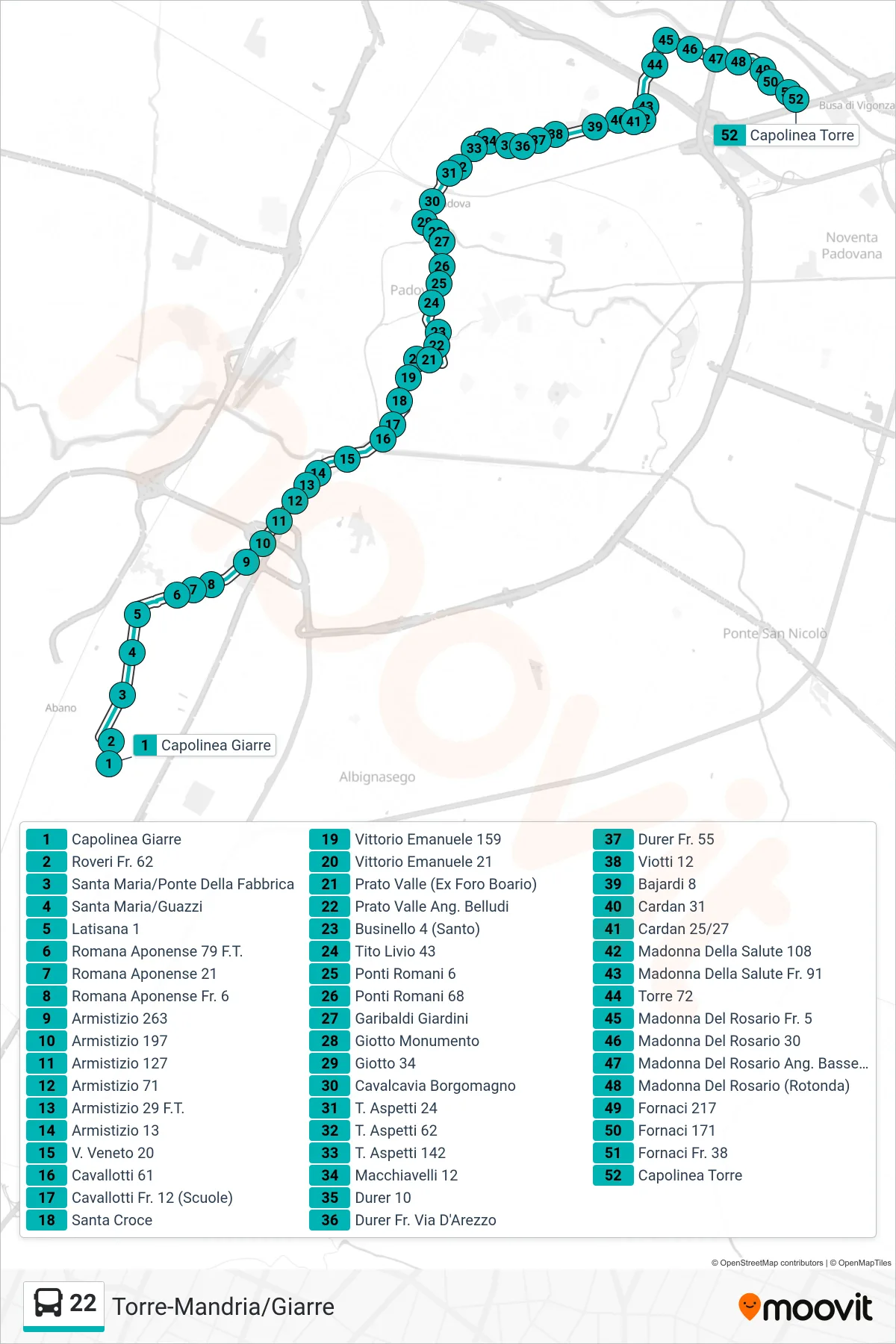 Linea 22 tram (Giarre > Capolinea Torre) - Percorsi e fermate sulla mappa