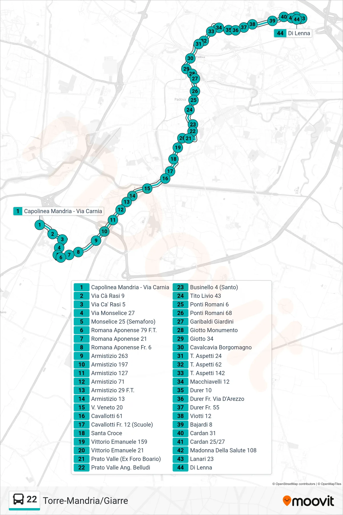 Linea 22  tram (Capolinea Mandria - Via Carnia > Di Lenna) - Percorsi e fermate sulla mappa