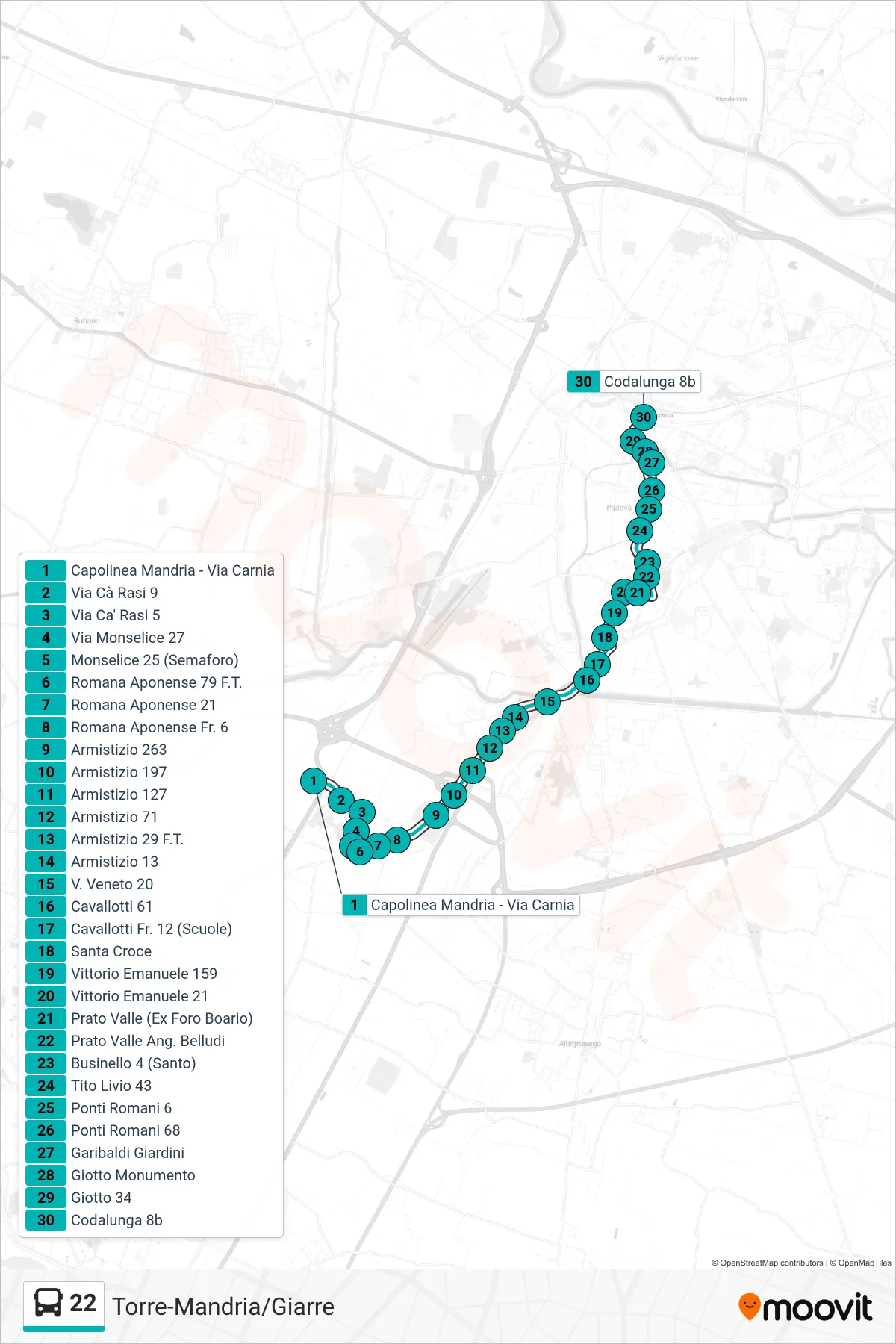 Linea 22 tram (Capolinea Mandria - Via Carnia > Codalunga 8b) - Percorsi e fermate sulla mappa