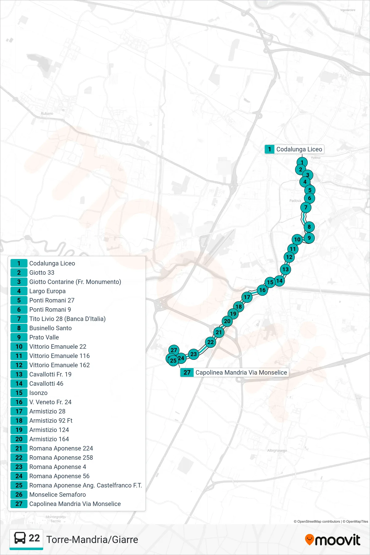 Linea 22 tram (Codalunga Liceo > Capolinea Mandria) - Percorsi e fermate sulla mappa