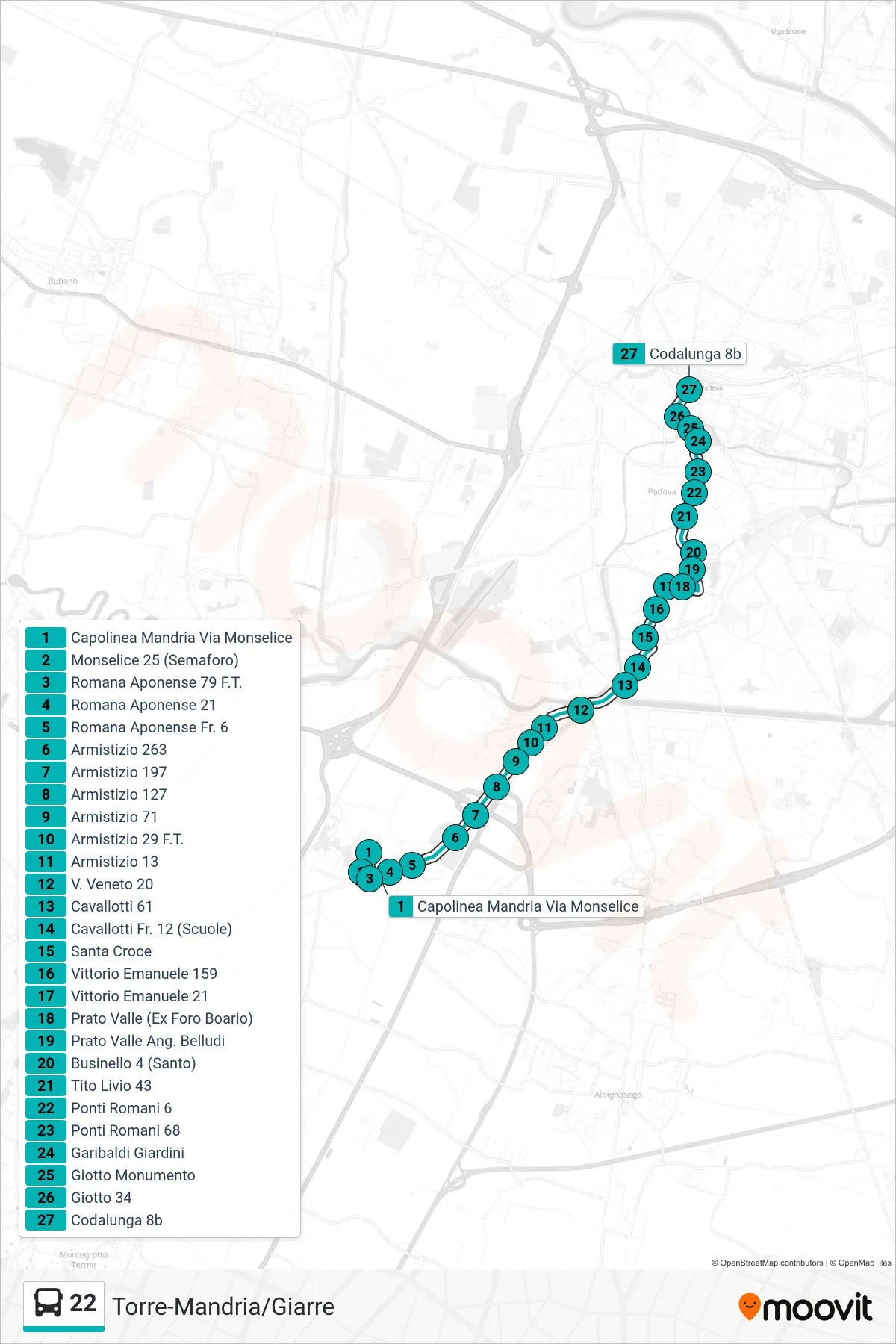 Linea 22  tram (Capolinea Mandria > Codalunga 8b) - Percorsi e fermate sulla mappa