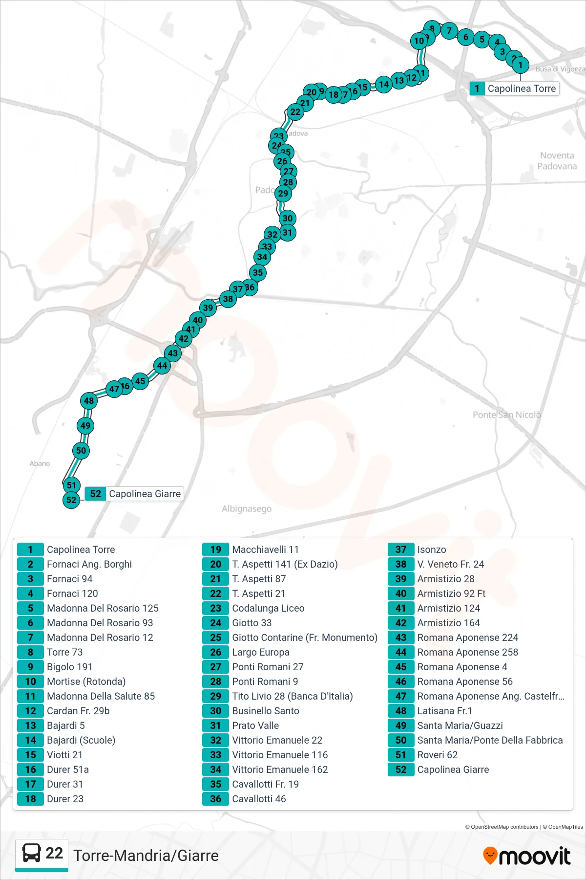 Linea 22 tram (Torre > Capolinea Giarre) - Percorsi e fermate sulla mappa