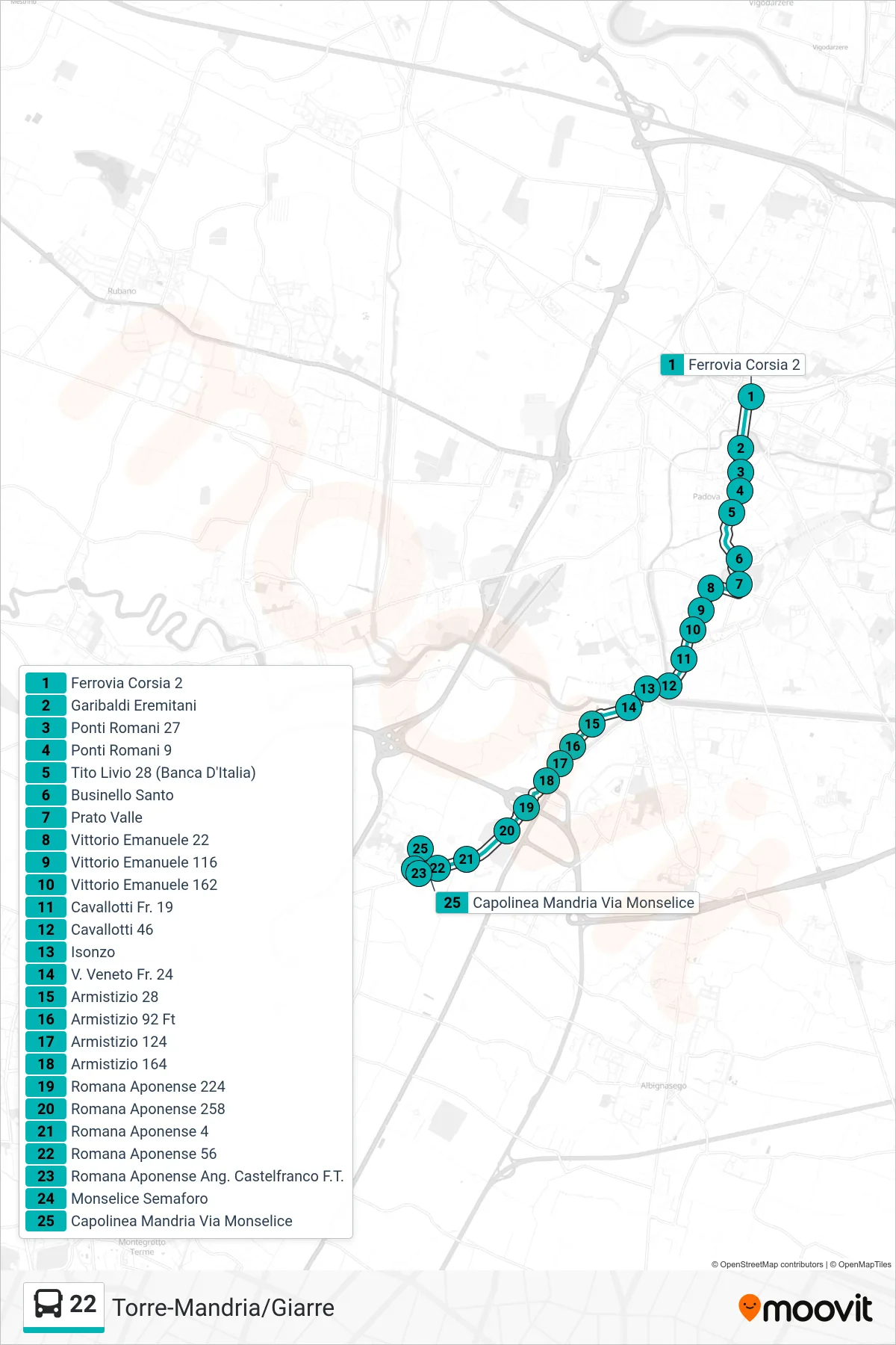 Linea 22 tram (Ferrovia Corsia 2 > Capolinea Mandria) - Percorsi e fermate sulla mappa