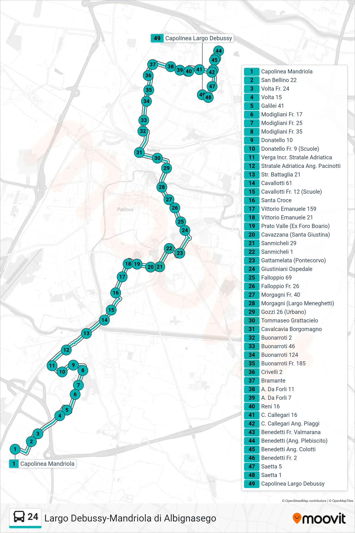 Linea 24  tram (Mandriola > Capolinea Largo Debussy) - Percorsi e fermate sulla mappa