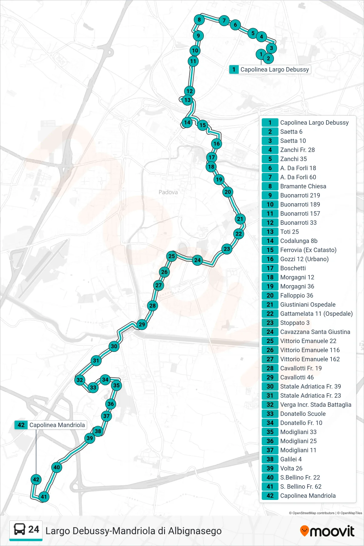 Linea 24  tram (Largo Debussy > Capolinea Mandriola) - Percorsi e fermate sulla mappa