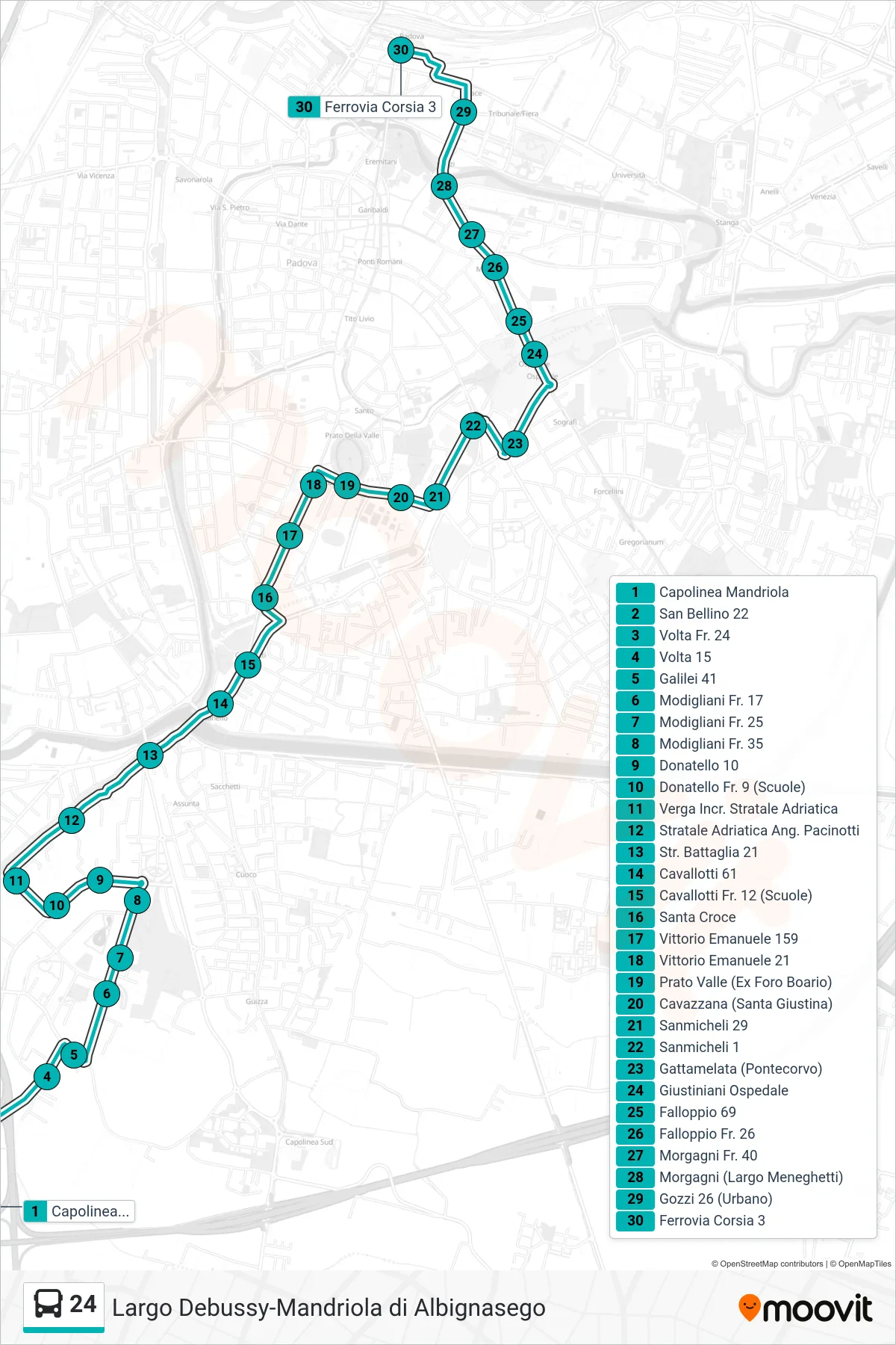 Linea 24  tram (Capolinea Mandriola > Ferrovia) - Percorsi e fermate sulla mappa