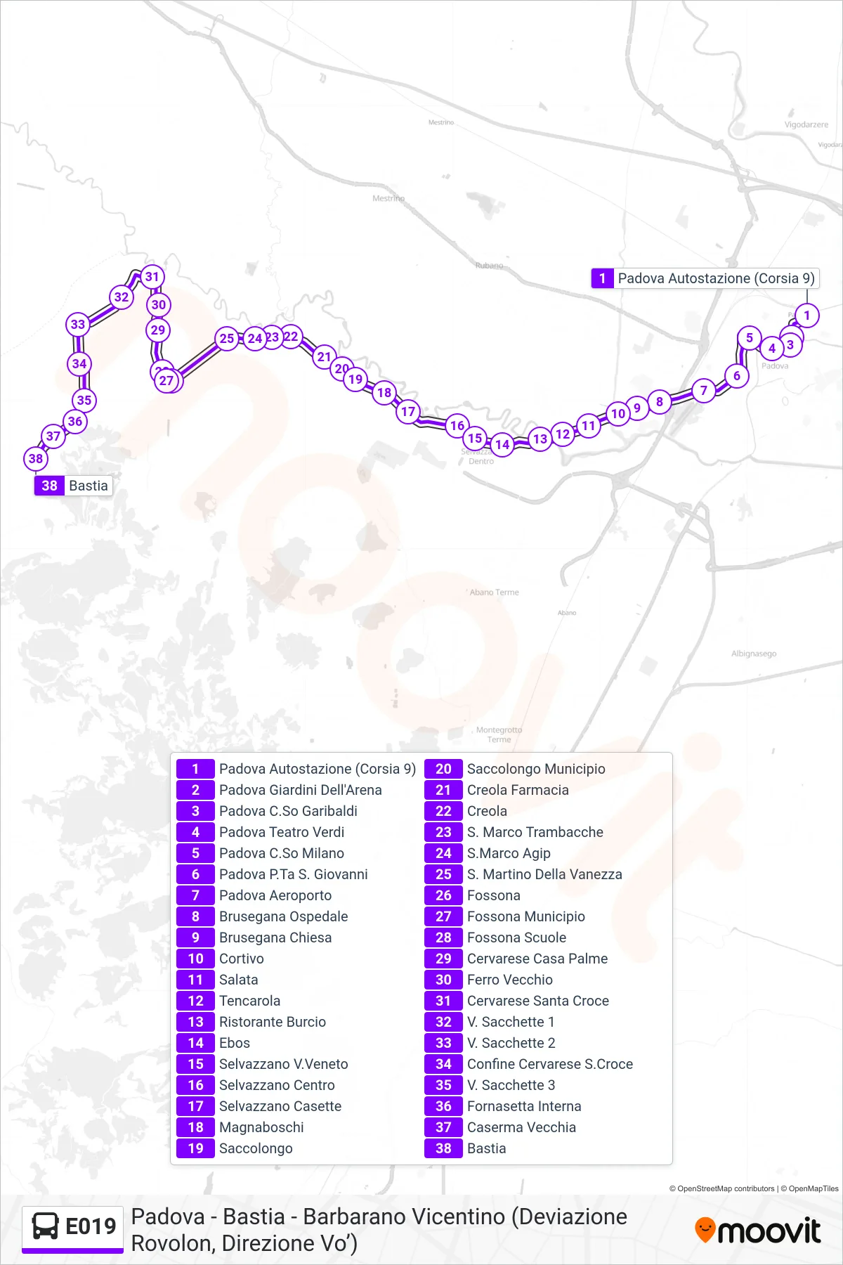 Linea E019  bus (Bastia) - Percorsi e fermate sulla mappa