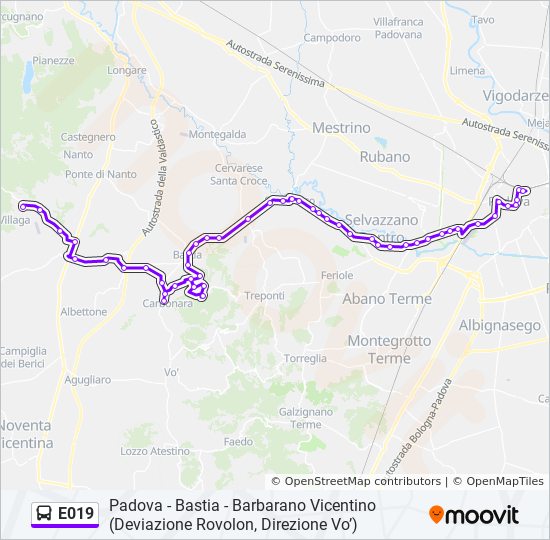 Percorso linea bus E019