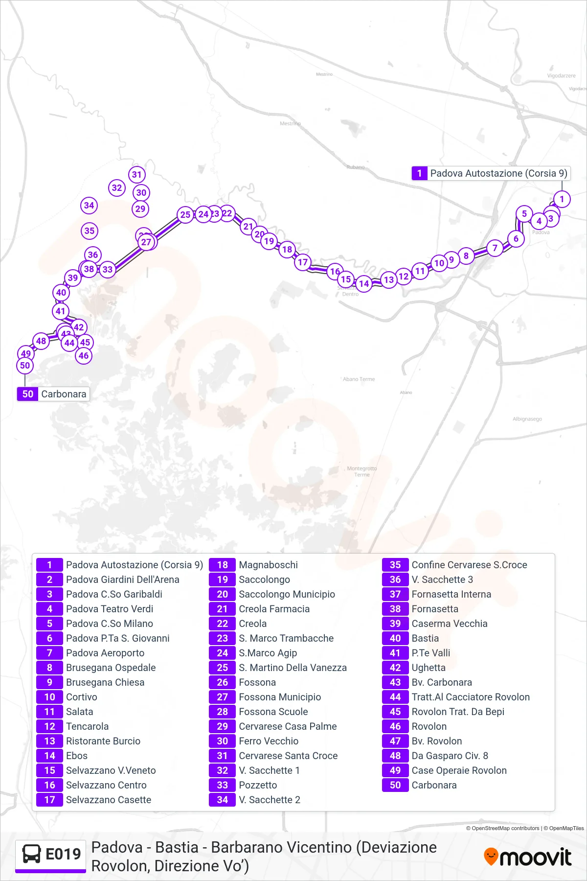 Linea E019  bus (Carbonara) - Percorsi e fermate sulla mappa