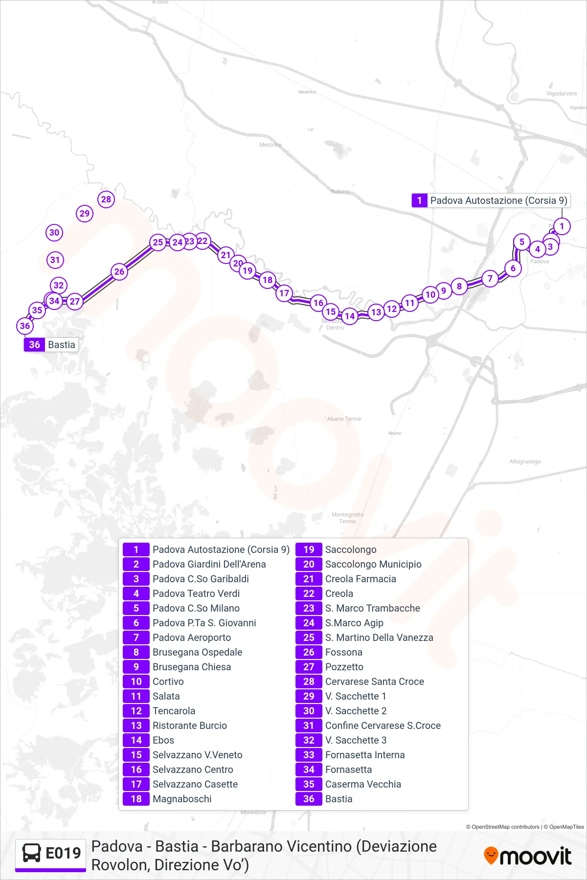 Linea E019  bus (Bastia) - Percorsi e fermate sulla mappa