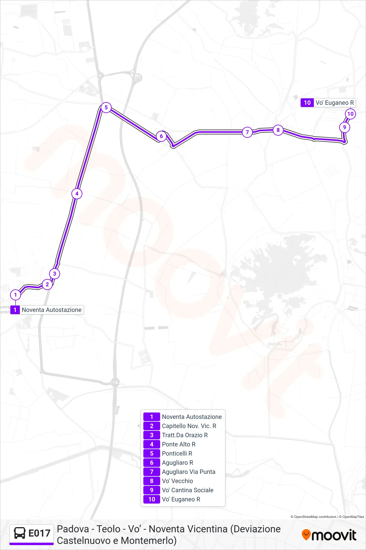 Linea E017  bus (Vo' Euganeo) - Percorsi e fermate sulla mappa