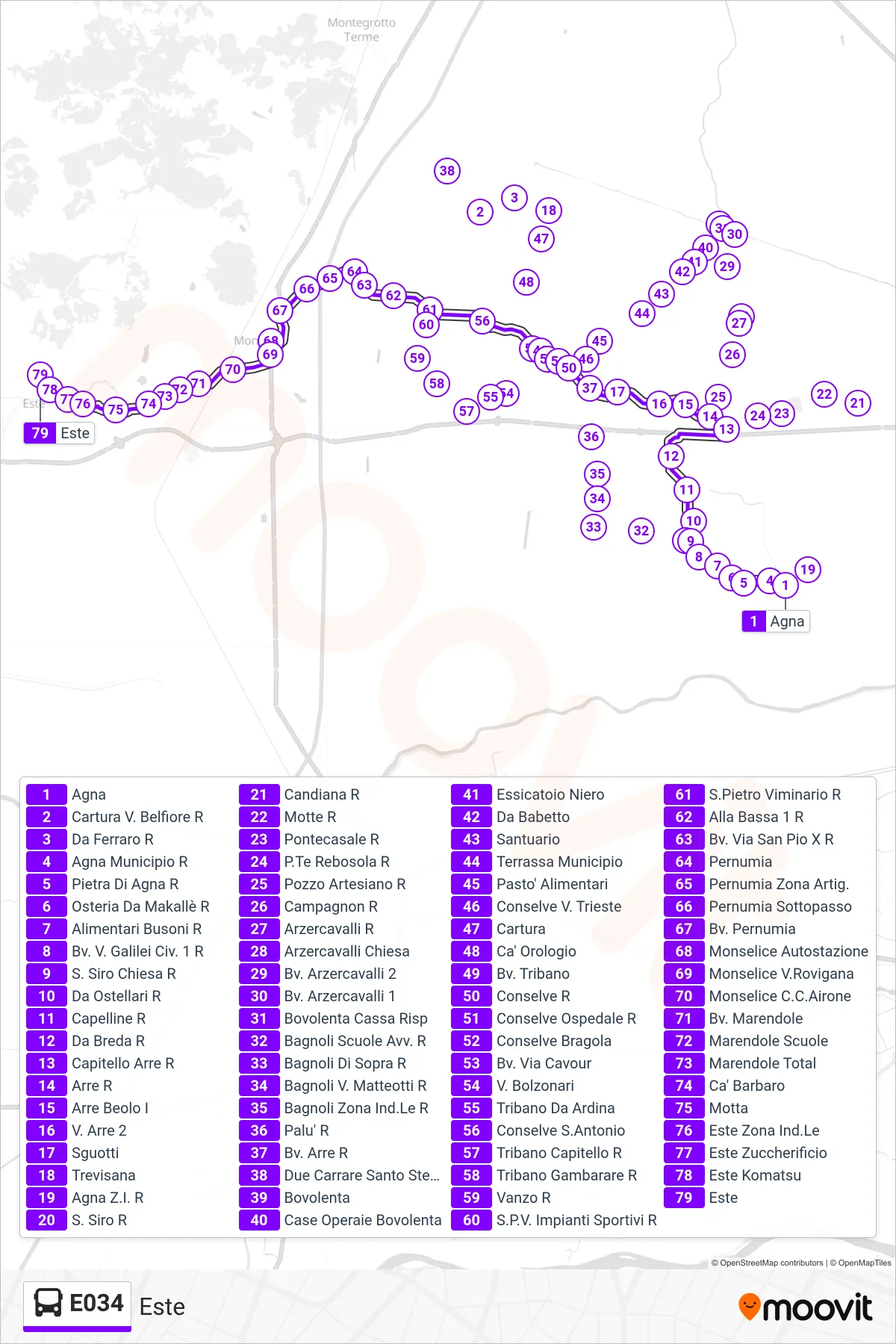 Linea E034  bus (Este) - Percorsi e fermate sulla mappa