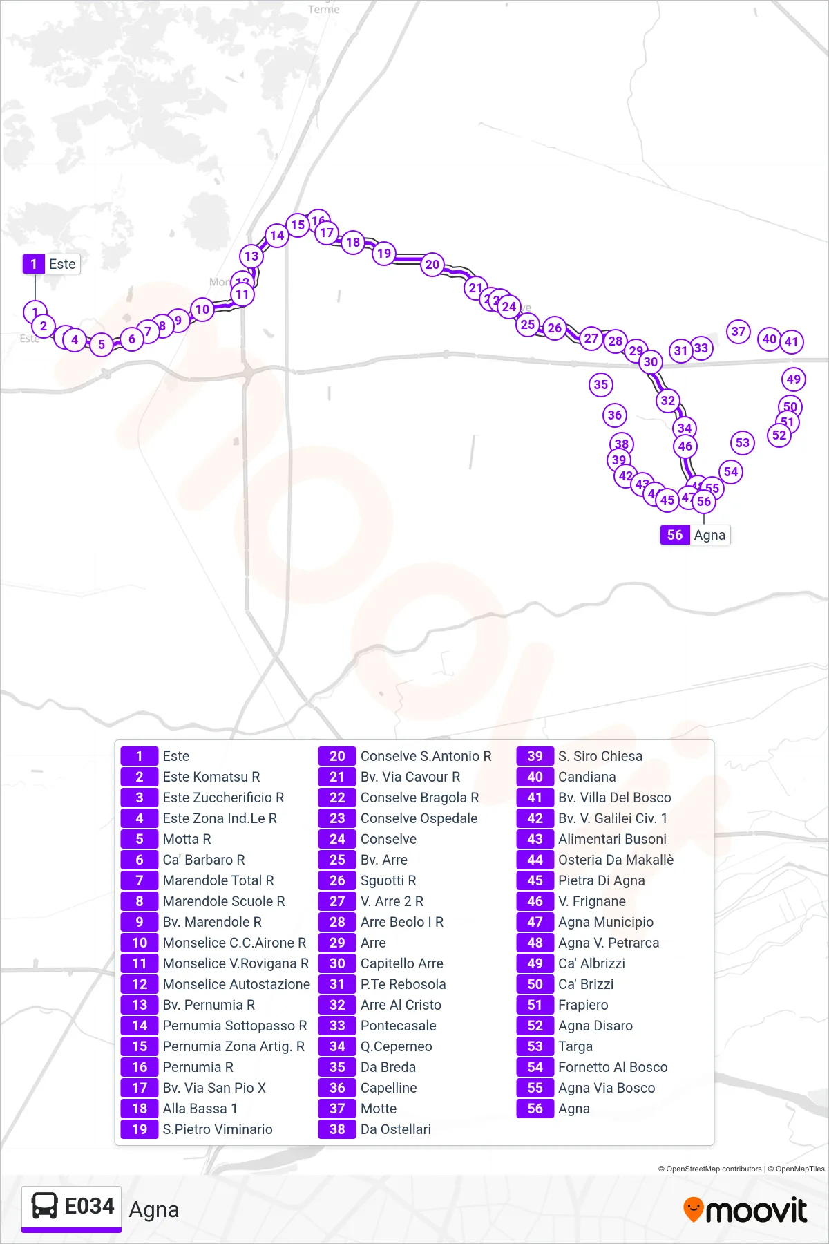 Linea E034 bus (Agna) - Percorsi e fermate sulla mappa
