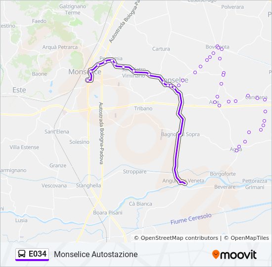 Percorso linea bus E034