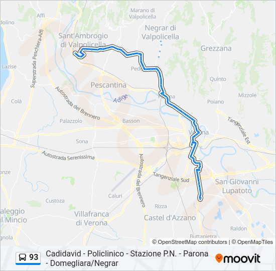 Percorso linea bus 93