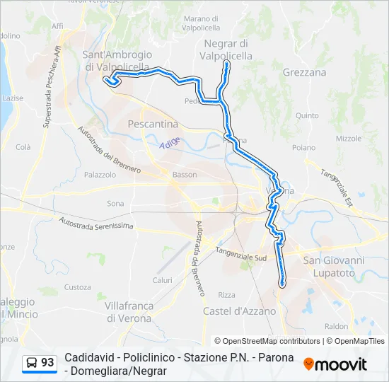 Percorso linea bus 93