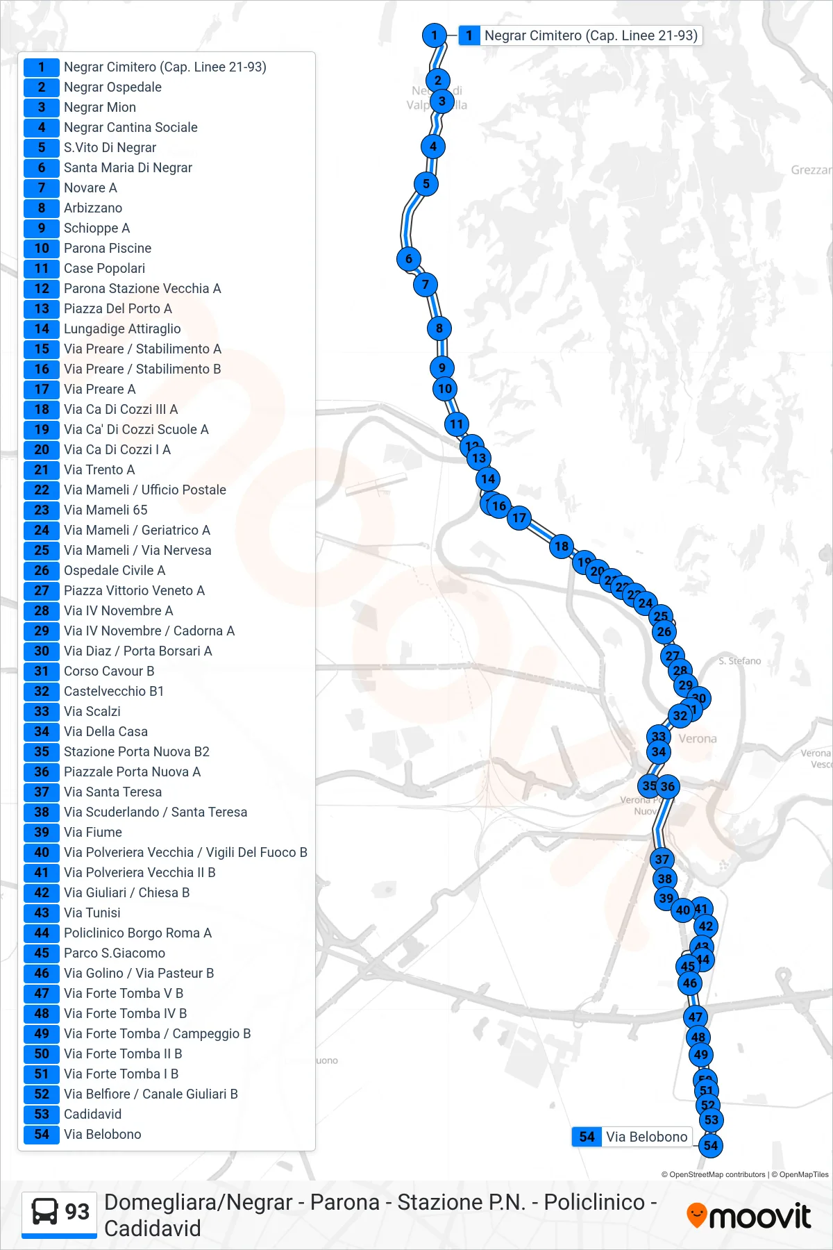 Linea 93  bus (Cadidavid) - Percorsi e fermate sulla mappa