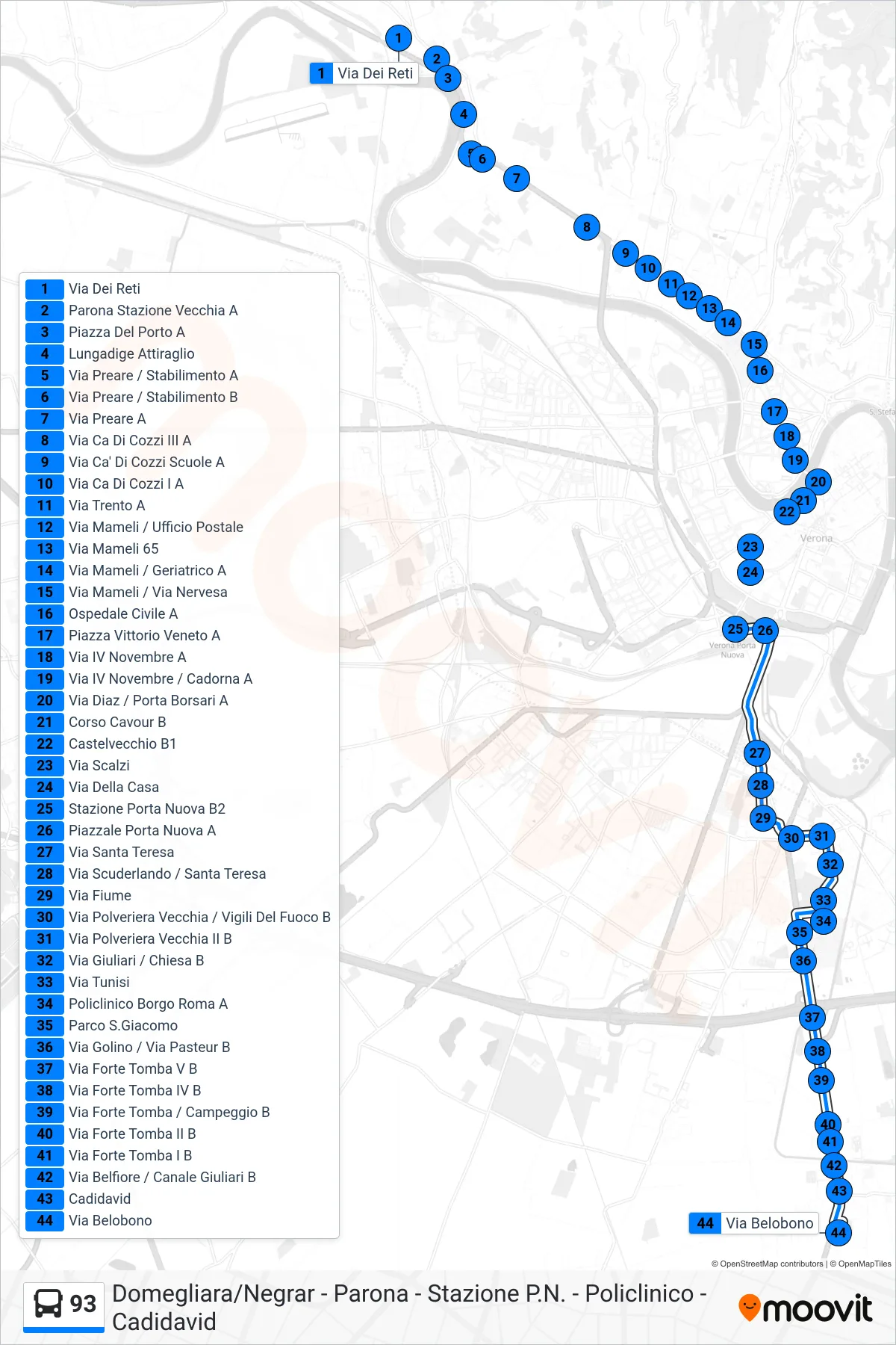 Linea 93 bus (Cadidavid) - Percorsi e fermate sulla mappa
