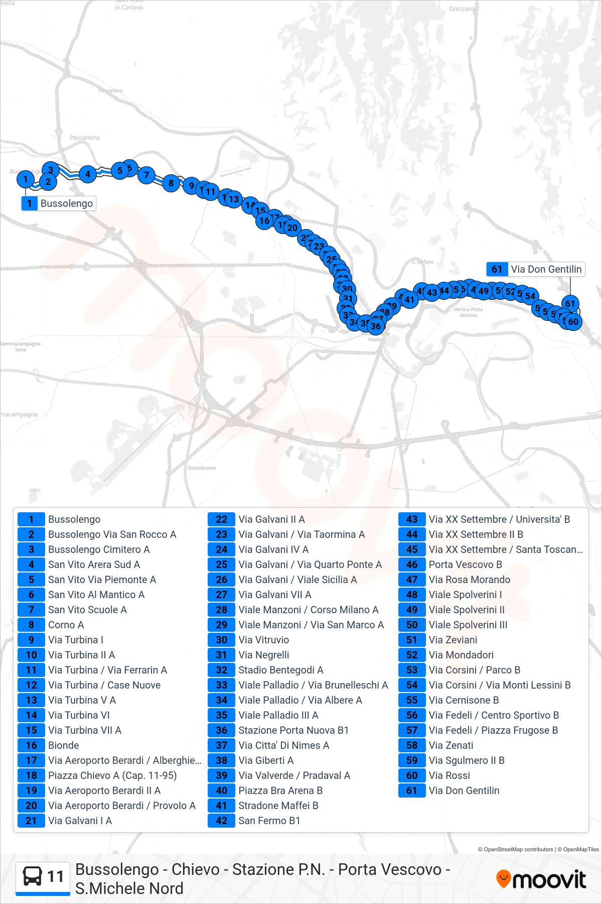 Linea 11  bus (Frugose) - Percorsi e fermate sulla mappa