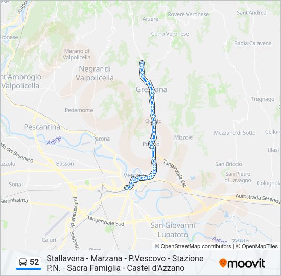 Percorso linea bus 52