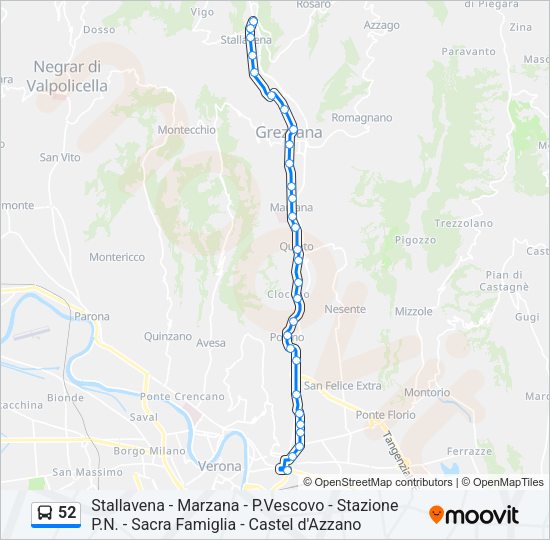 Percorso linea bus 52