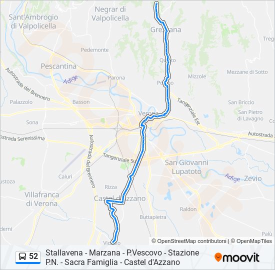 Percorso linea bus 52