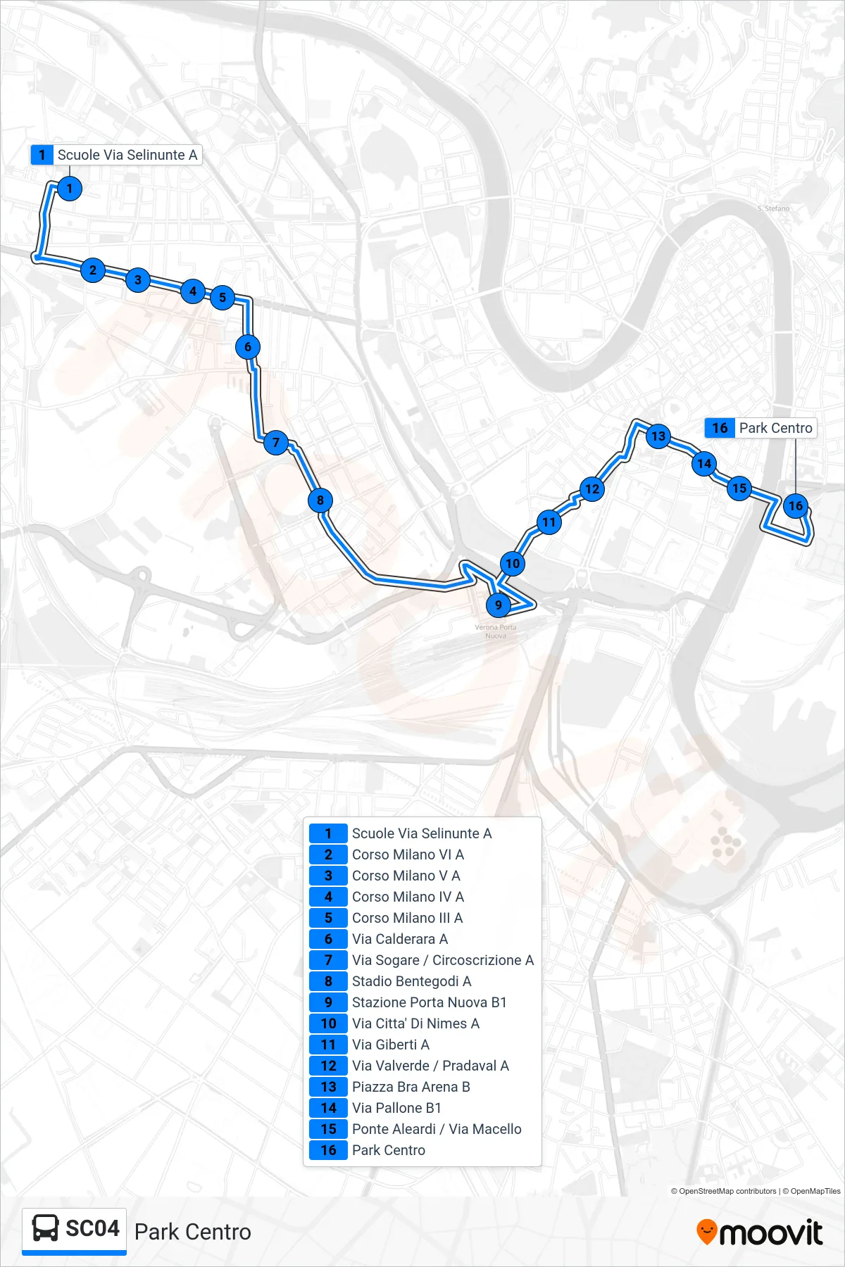 Linea SC04 bus (Park Centro) - Percorsi e fermate sulla mappa