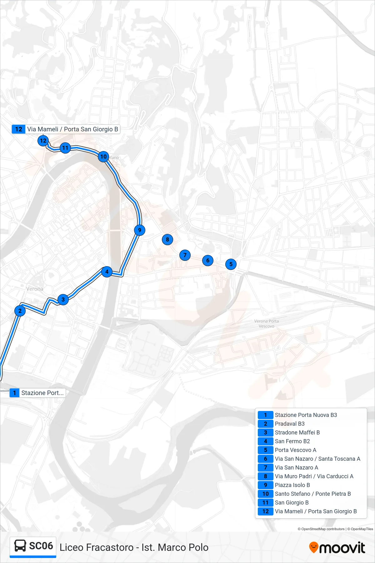 Linea SC06 bus (Liceo Fracastoro - Ist. Marco Polo) - Percorsi e fermate sulla mappa