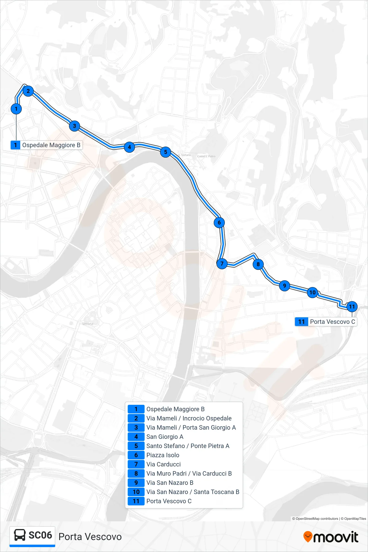 Linea SC06 bus (Porta Vescovo) - Percorsi e fermate sulla mappa
