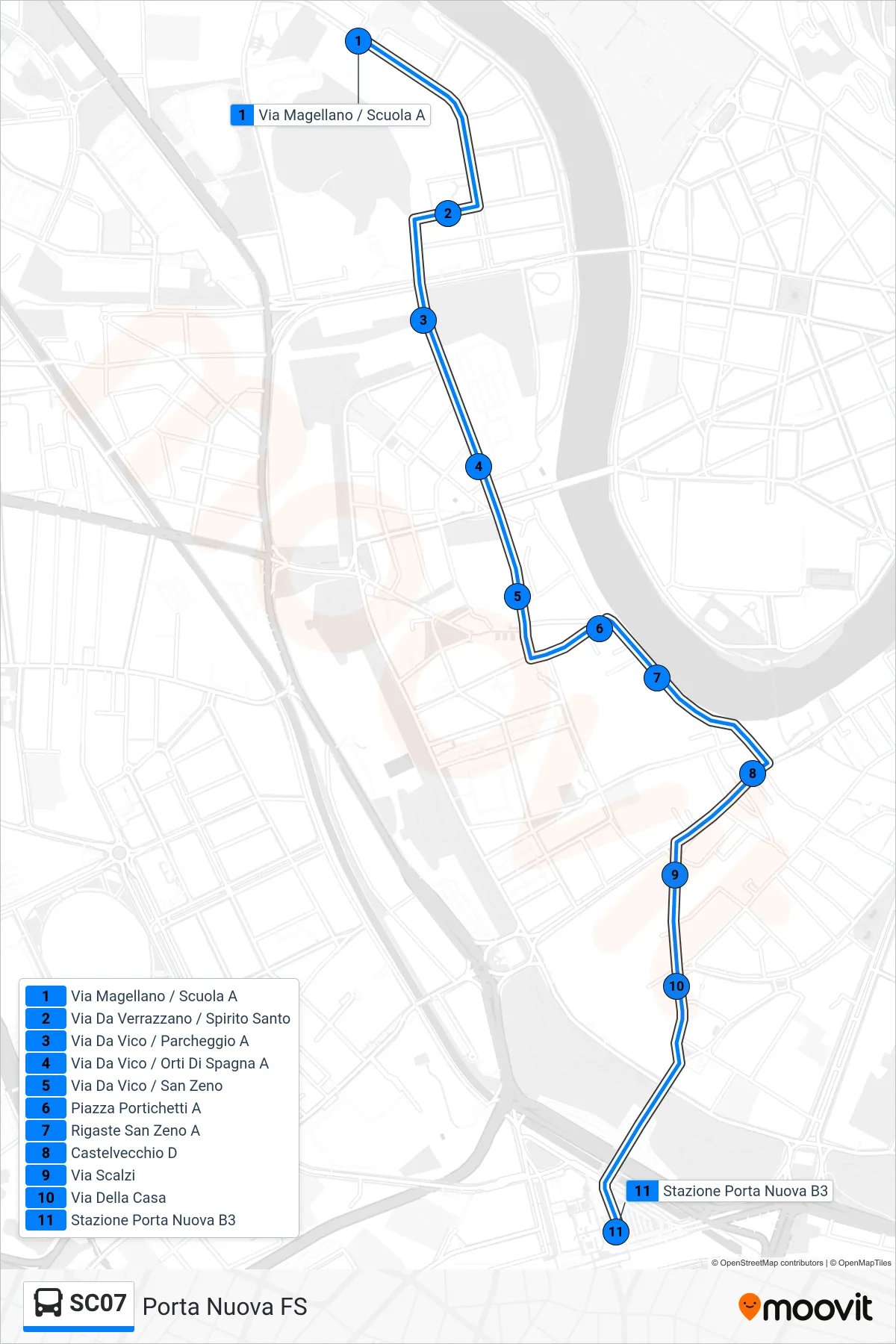 Linea SC07 bus (Porta Nuova FS) - Percorsi e fermate sulla mappa