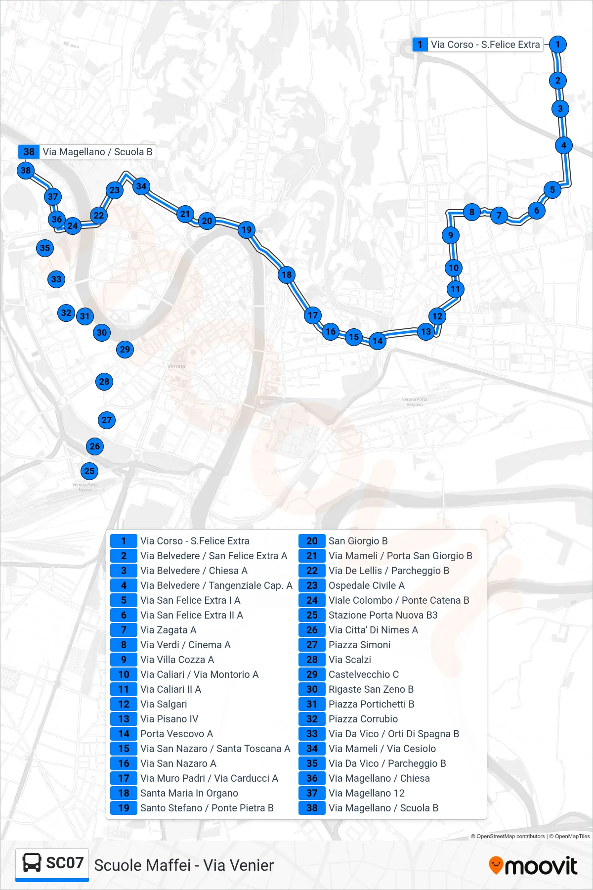 Linea SC07 bus (Scuole Maffei - Via Venier) - Percorsi e fermate sulla mappa