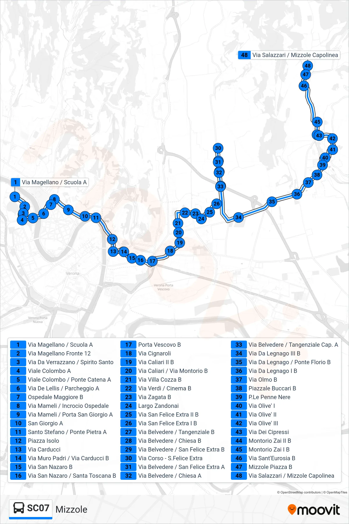 Linea SC07 bus (Mizzole) - Percorsi e fermate sulla mappa